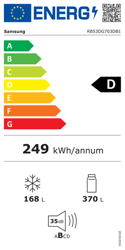 Etiqueta energética oficial de Samsung RB53DG703DB1