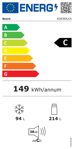 Etiqueta energética oficial de Bosch KGE36ALCA