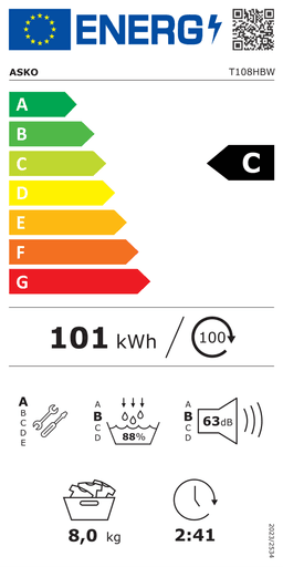 Etiqueta energética oficial de Asko T108HBW