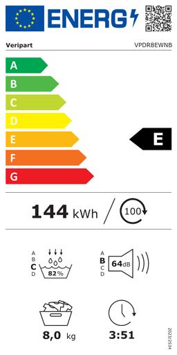 Etiqueta energética oficial de Veripart VPDR8EWNB