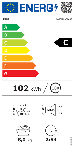 Etiqueta energética oficial de Beko D3H18C92W