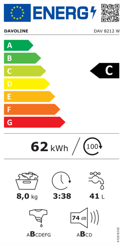 Etiqueta energética oficial de Davoline DAV 8212 W