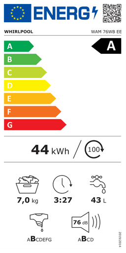 Etiqueta energética oficial de Whirlpool WAM 76WB EE