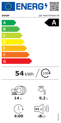 Etiqueta energética oficial de Sharp QW-NA4YF44AW-FR