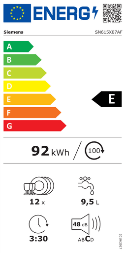 Etiqueta energética oficial de Siemens SN615X07AF