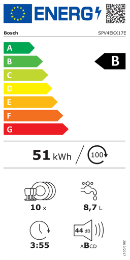 Etiqueta energética oficial de Bosch SPV4EKX17E