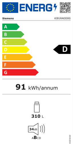 Etiqueta energética oficial de Siemens KI81RADD0G