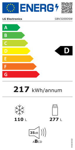 Etiqueta energética oficial de LG GBV3200DSW