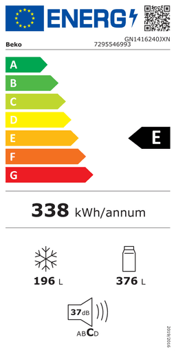 Etiqueta energética oficial de Beko GN1416240JXN 7295546993