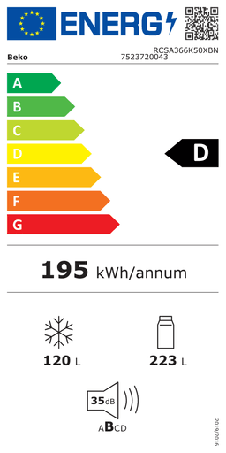 Etiqueta energética oficial de Beko RCSA366K50XBN 7523720043