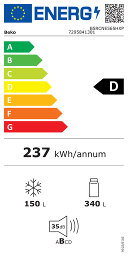 Etiqueta energética oficial de Beko B5RCNE565HXP 7295841301