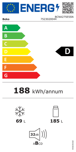 Etiqueta energética oficial de Beko BCNA275E5SN 7523020044