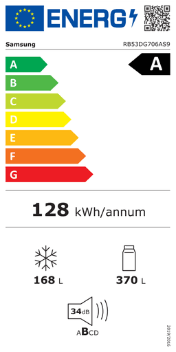 Etiqueta energética oficial de Samsung RB53DG706AS9