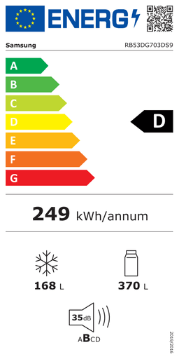 Etiqueta energética oficial de Samsung RB53DG703DS9