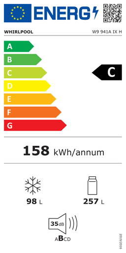 Etiqueta energética oficial de Whirlpool W9 941A IX H