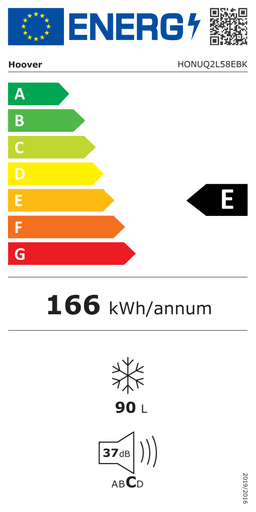 Etiqueta energética oficial de Hoover HONUQ2L58EBK