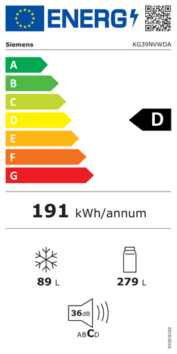 Etiqueta energética oficial de Siemens KG39NVWDA