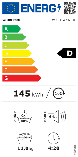Etiqueta energética oficial de Whirlpool WDH 11W7 W IRE