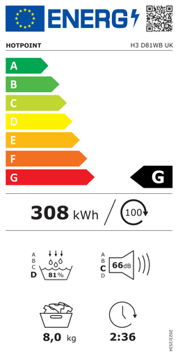 Etiqueta energética oficial de Hotpoint H3 D81WB UK