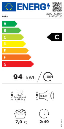Etiqueta energética oficial de Beko XBM3T47249M 7188305220