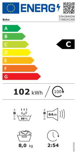 Etiqueta energética oficial de Beko D3H28493W 7188242300