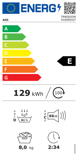 Etiqueta energética oficial de AEG TR8G82OW 916099327