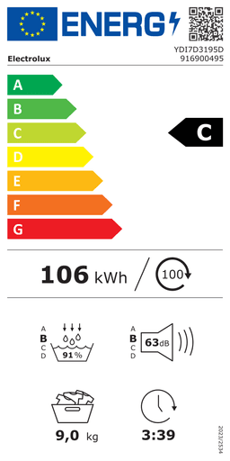 Etiqueta energética oficial de Electrolux YDI7D3195D 916900495