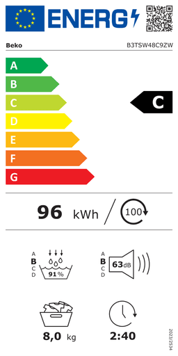 Etiqueta energética oficial de Beko B3TSW48C9ZW