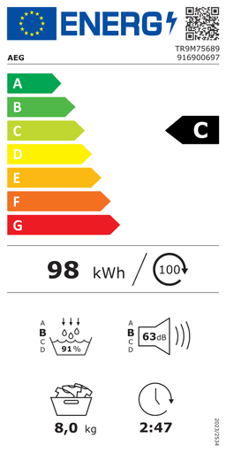 Etiqueta energética oficial de AEG TR9M75689 916900697