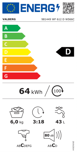 Etiqueta energética oficial de Valberg 981449 WF 612 D W566C
