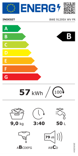 Etiqueta energética oficial de Indesit BWE 91295X WV FR
