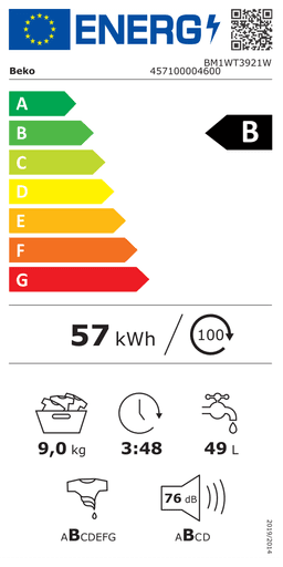 Etiqueta energética oficial de Beko BM1WT3921W 457100004600