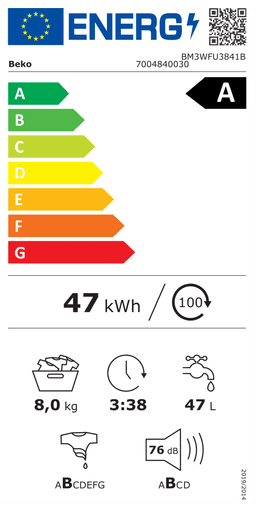Etiqueta energética oficial de Beko BM3WFU3841B 7004840030