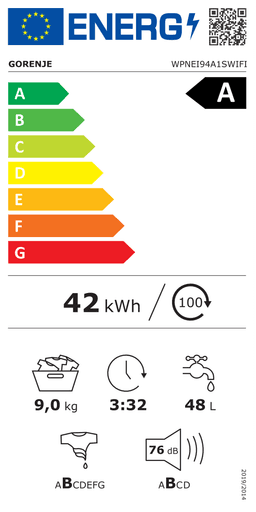 Etiqueta energética oficial de Gorenje WPNEI94A1SWIFI