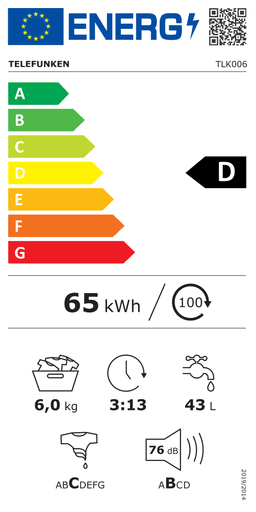 Etiqueta energética oficial de Telefunken TLK006