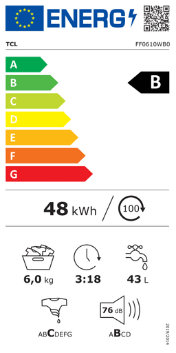 Etiqueta energética oficial de Tcl FF0610WB0