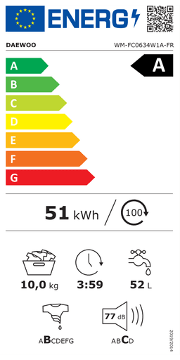 Etiqueta energética oficial de Daewoo WM-FC0634W1A-FR