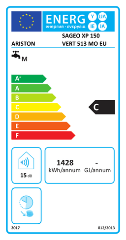 Etiqueta energética oficial de Ariston SAGEO XP 150 VERT 513 MO EU 3000778